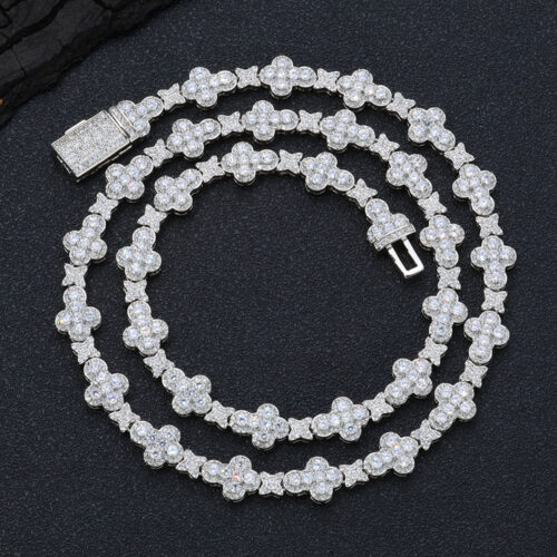 10mm Iced Out Cross and Star Tennis Chain Necklace Rhodium Plating