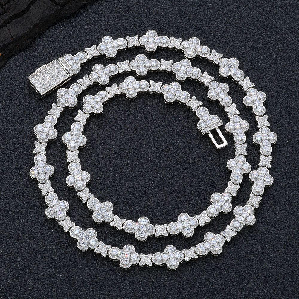 10mm Iced Out Cross and Star Tennis Chain Necklace Rhodium Plating