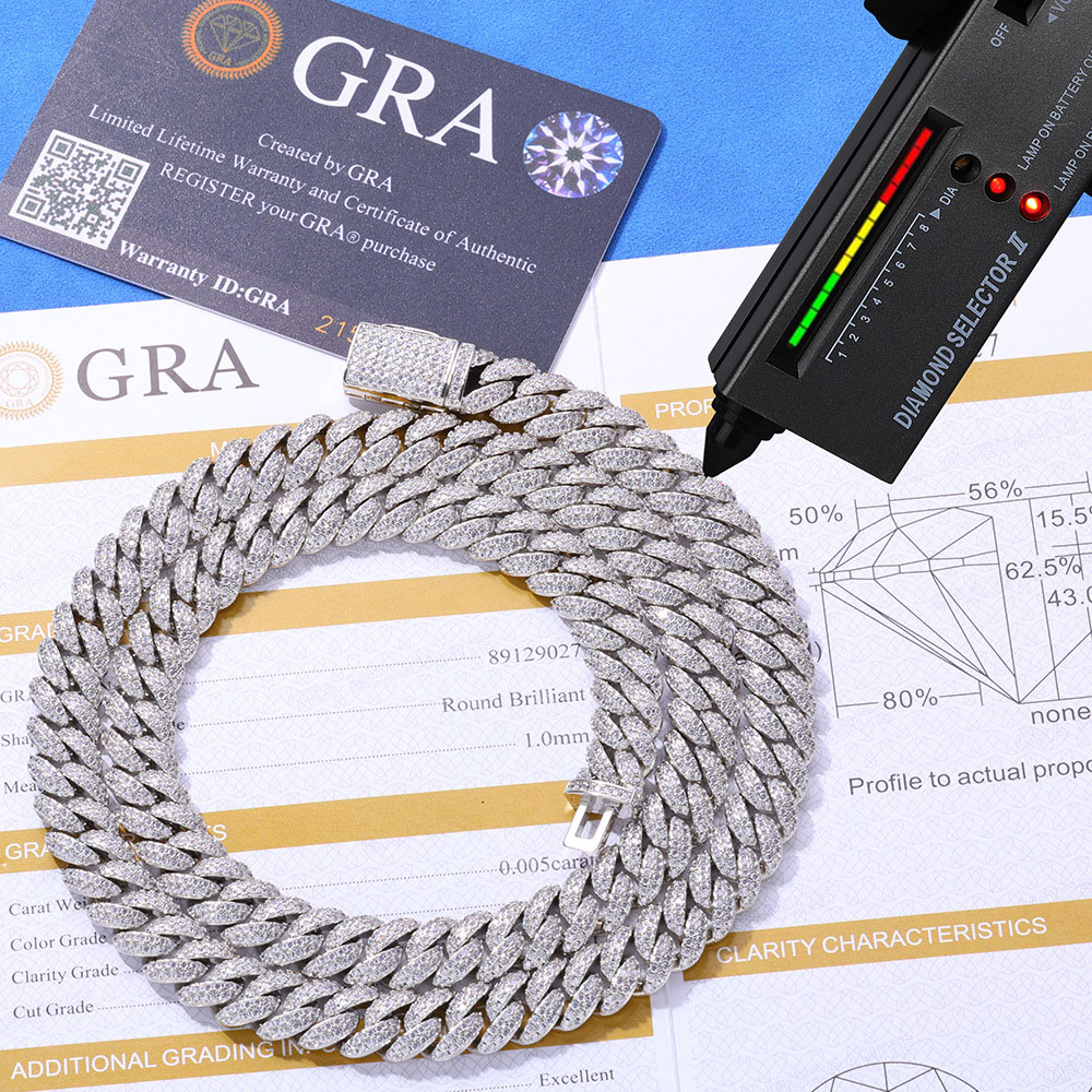 10mm Iced Out VVS Moissanite Rhodium Miami Cuban Link Chain