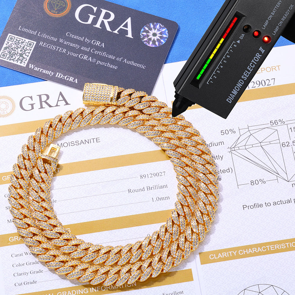 10mm Iced Out VVS Moissanite Vermeil Miami Cuban Link Chain