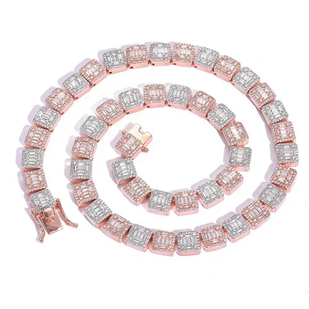 10mm two tone tennis link chain necklace & bracelet