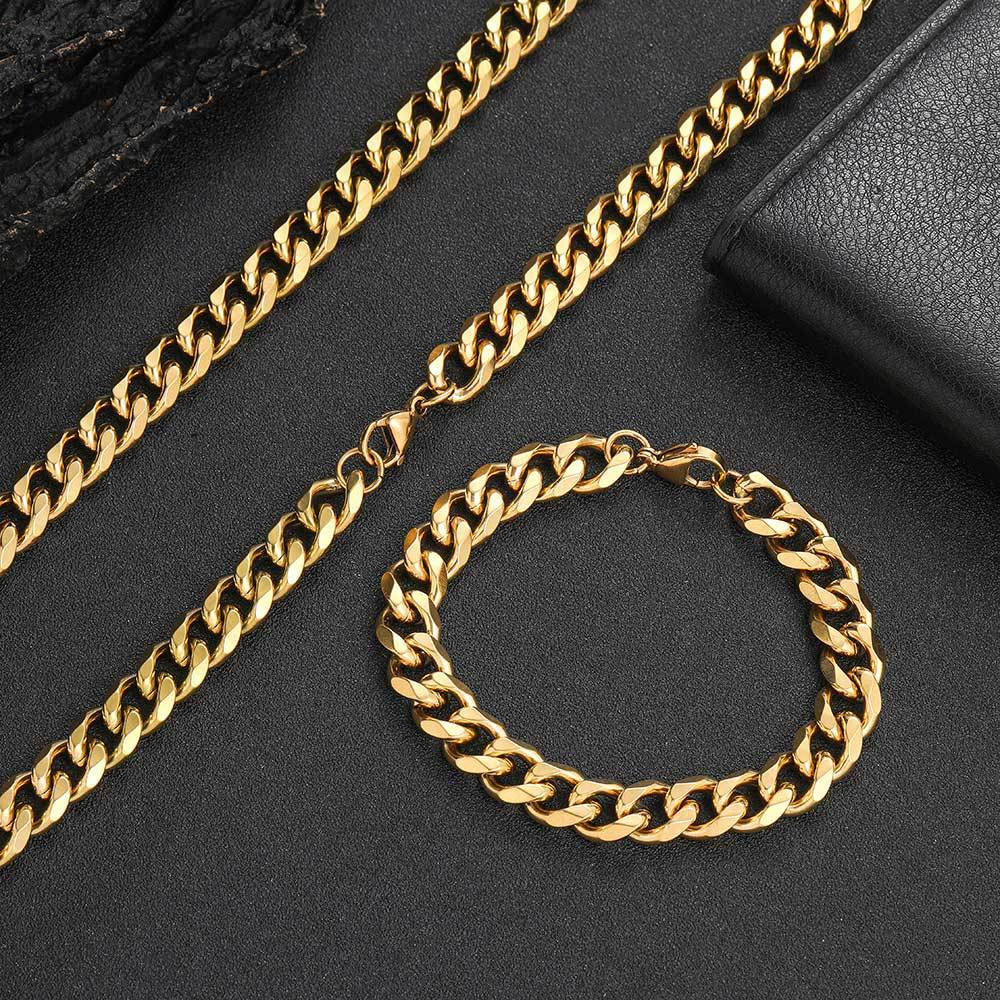 11mm Stainless Steel Hip Hop Curb Link Bracelet Gold Plating