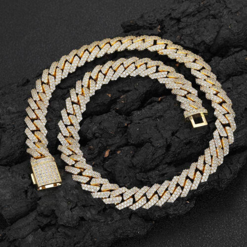 12mm 2 row prong cuban link necklace & bracelet