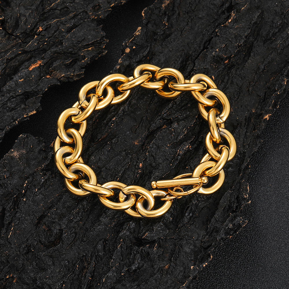 12mm Stainless Steel Cable Link Chain Bracelet Gold Plating