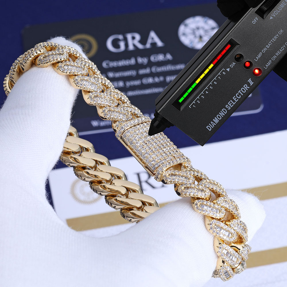 12mm baguette & round cut moissanite cuban chain