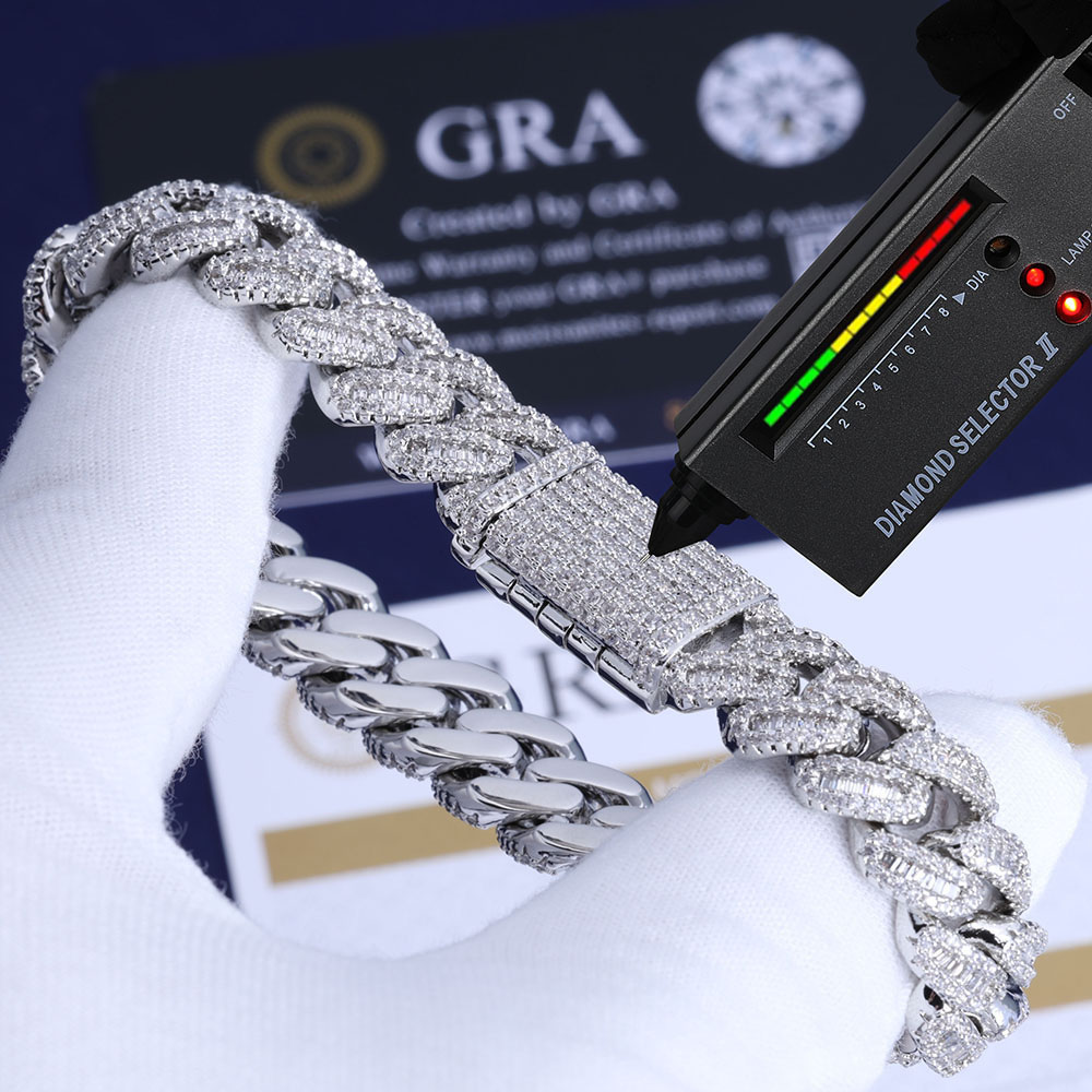 12mm baguette & round cut moissanite cuban chain