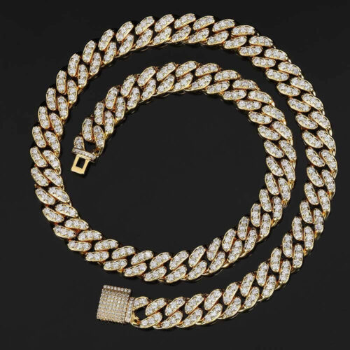 12mm iced out round cut cuban link chain & bracelet