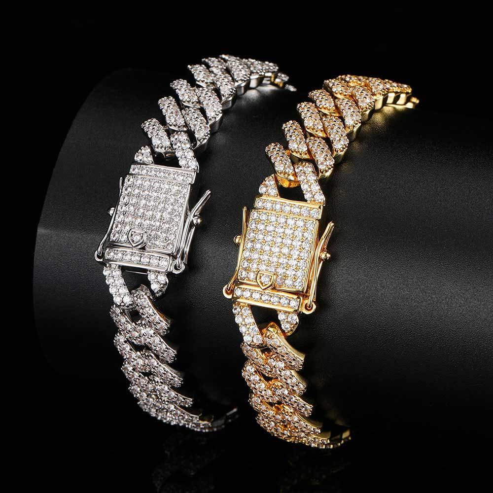 12mm 2 row prong cuban link necklace & bracelet