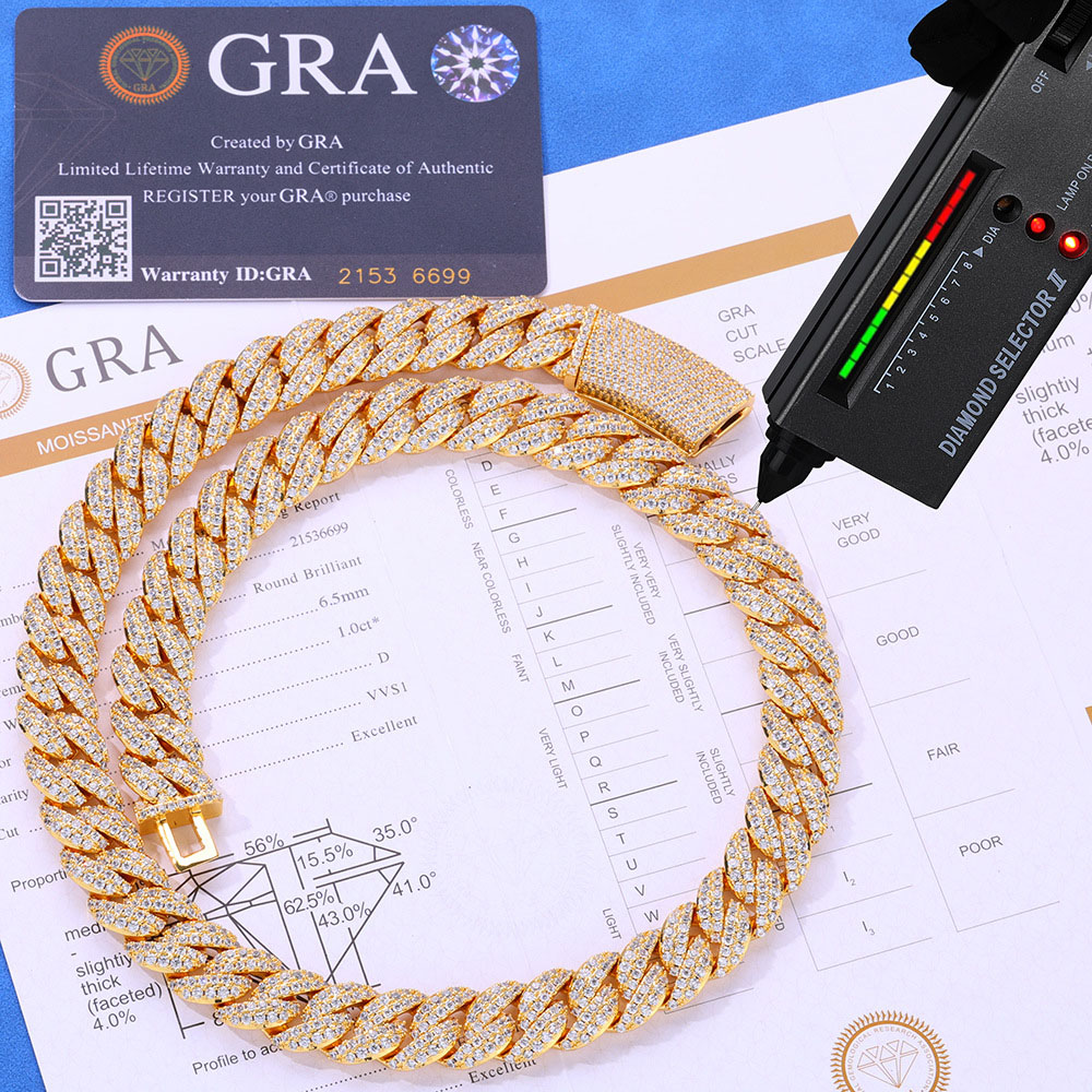 13mm moissanite 925 silver cuban link chain