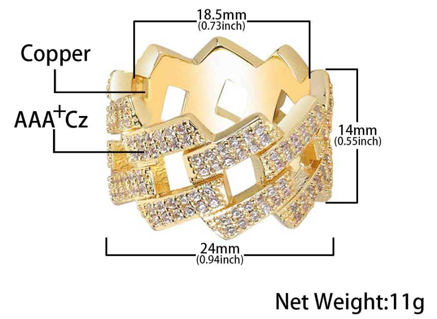 14mm Iced Out Prong Cuban Band Ring 14mm Iced Out Prong Cuban Band Ring