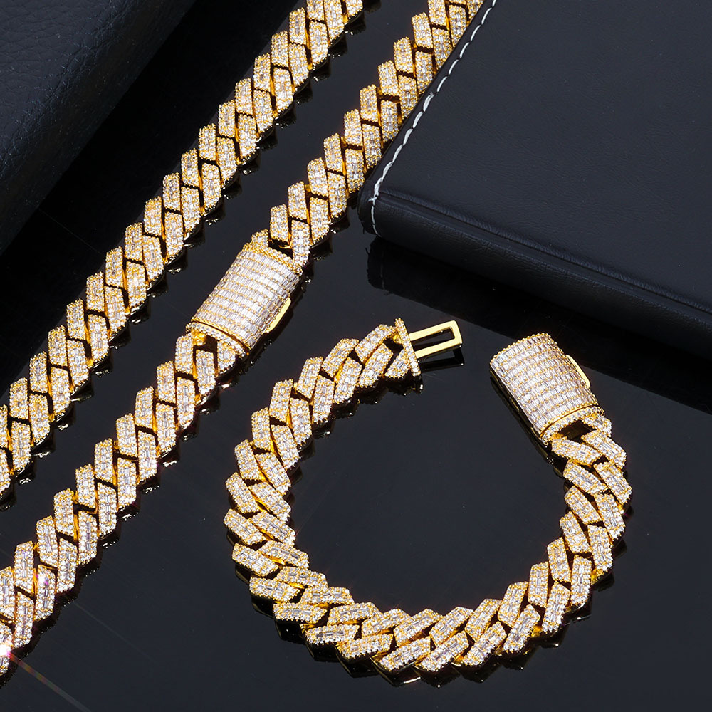 14mm baguette prong cuban link necklace & bracelet