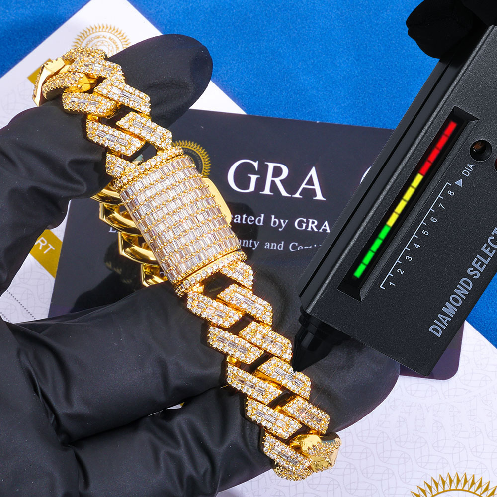 14mm baguette & round moissanite cuban link chain