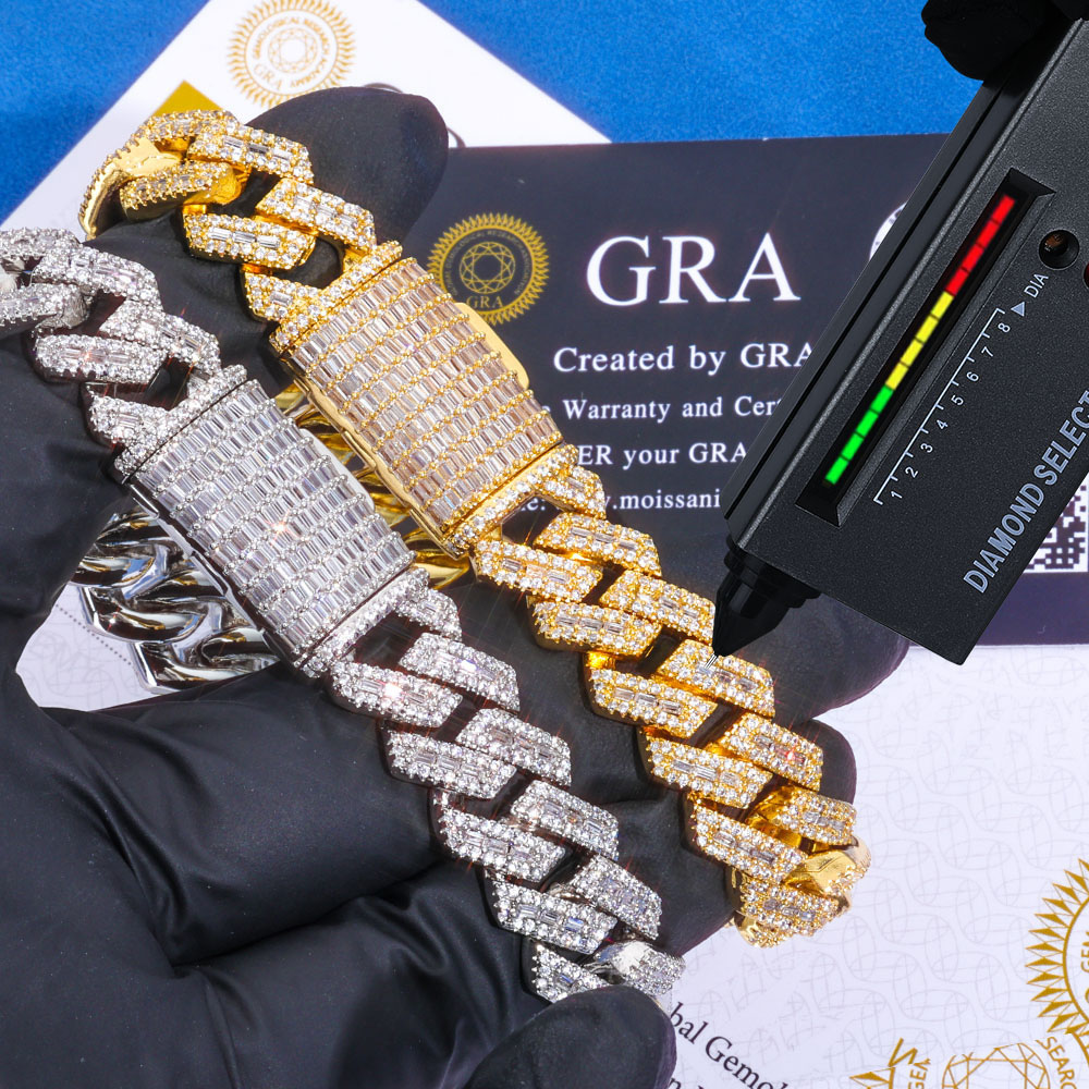 14mm baguette & round moissanite cuban link chain