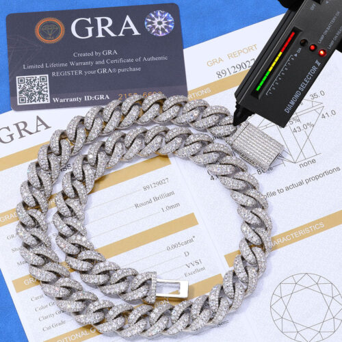 15mm 3 row moissanite cuban link neckalce & bracelet