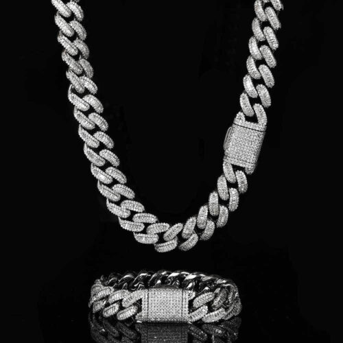 15mm baguette cuban link chain & bracelet