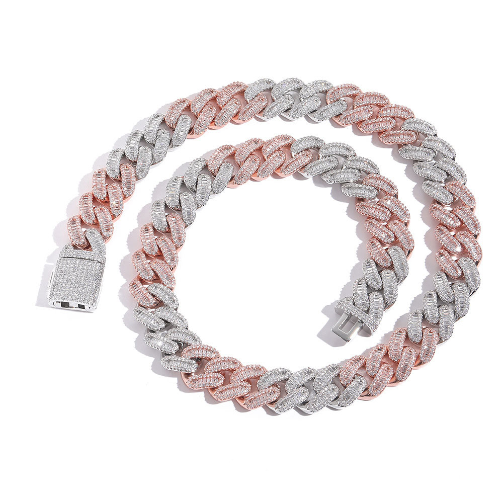 15mm baguette cut two tone cuban link chain necklace & bracelet