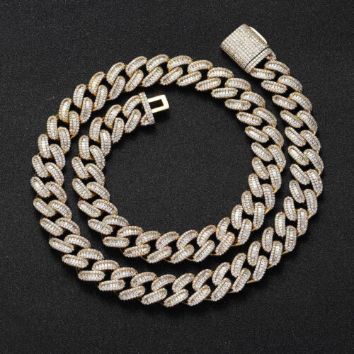 15mm baguette & round cubic zirconia cuban chain