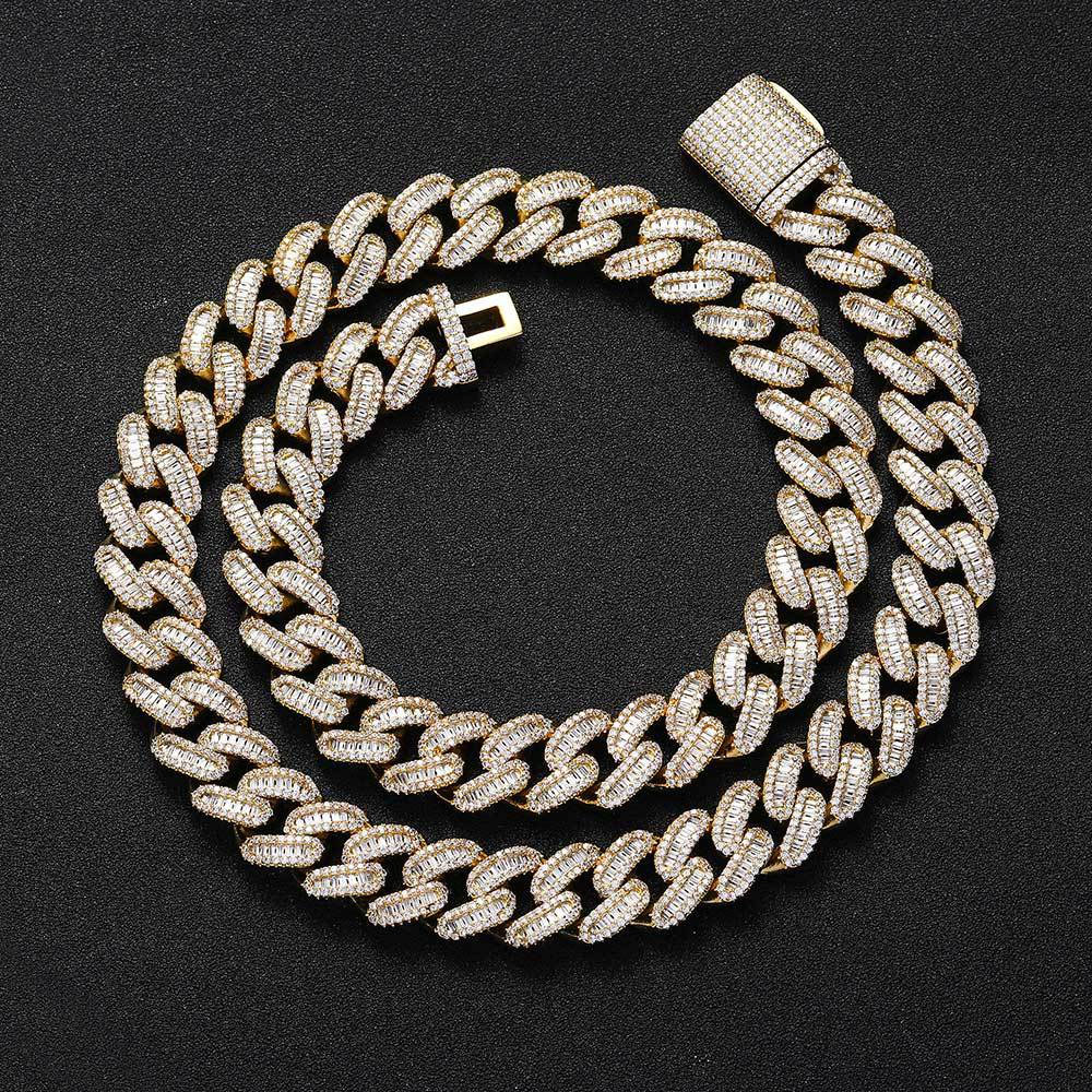 15mm baguette & round cubic zirconia cuban chain