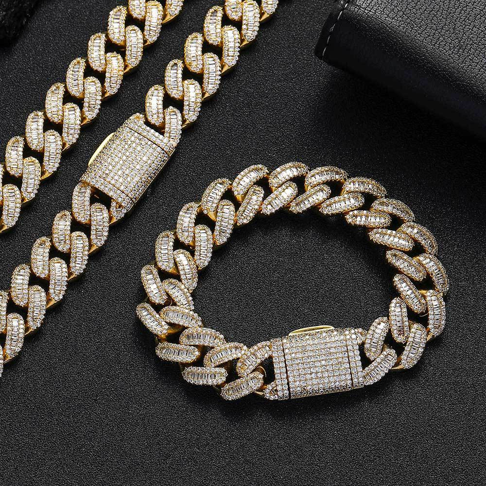 15mm baguette & round cubic zirconia cuban chain