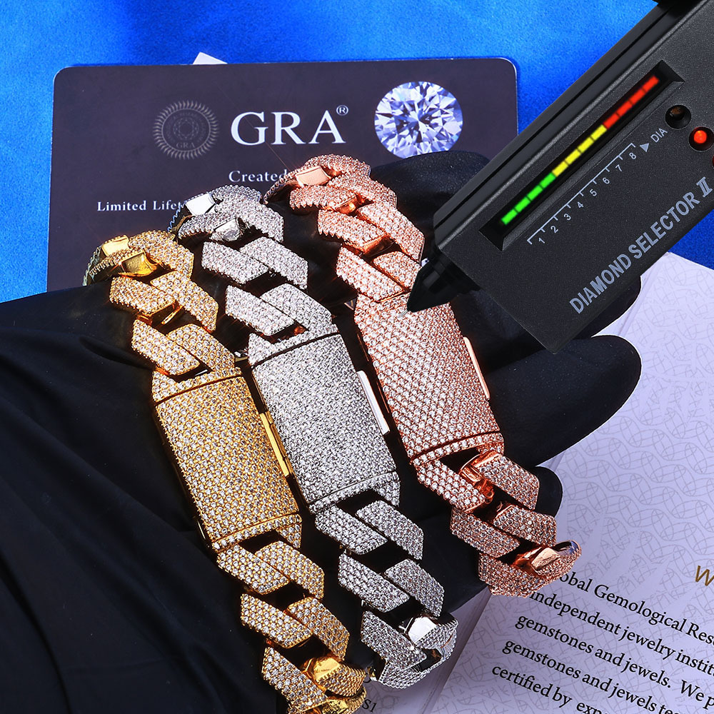 15mm micro pave moissanite prong cuban link chain