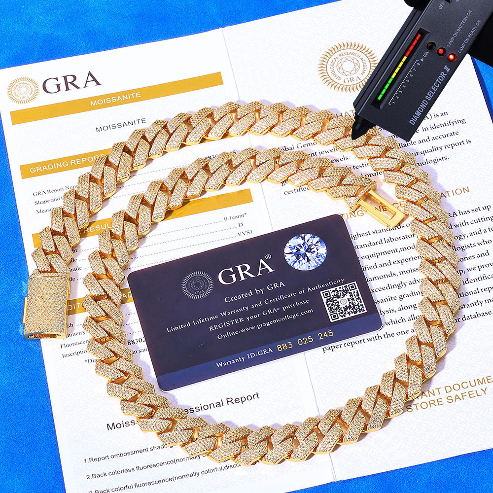 15mm micro pave moissanite prong cuban link chain