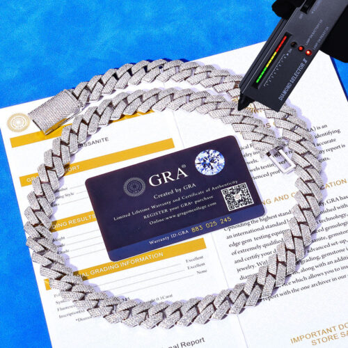 15mm micro pave moissanite prong cuban link chain