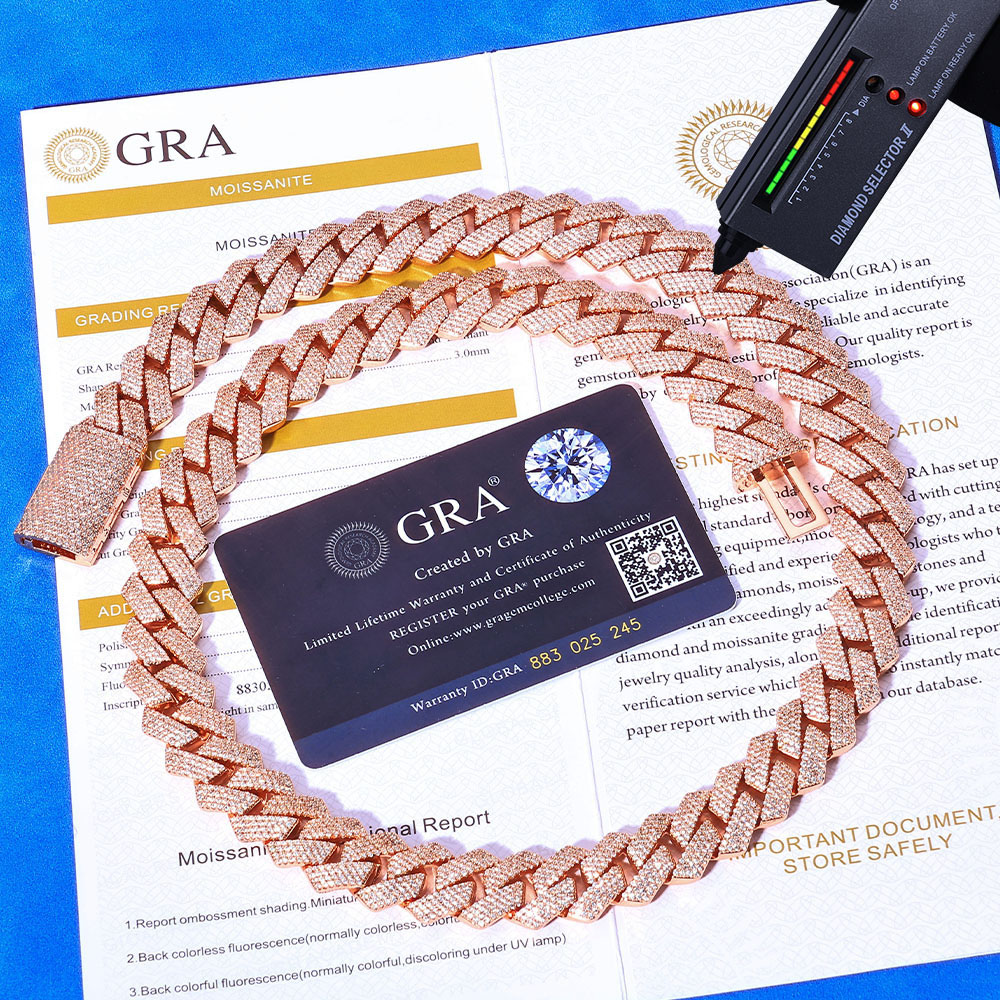 15mm micro pave moissanite prong cuban link chain