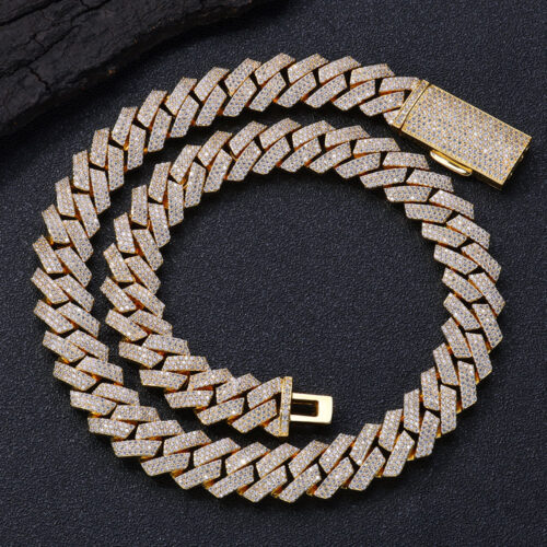 16mm 3 row prong cuban chain necklace & bracelet