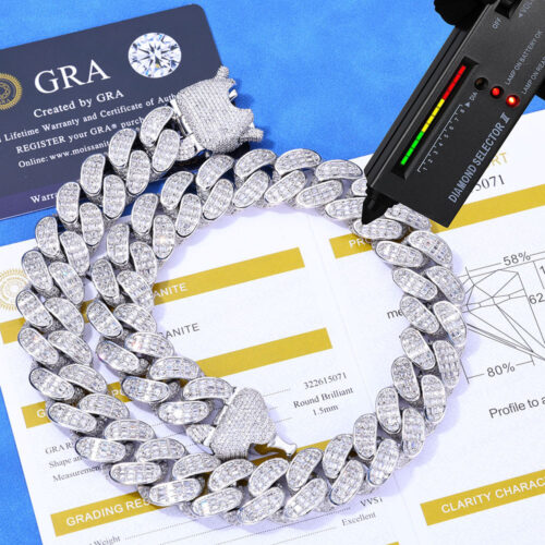 18mm baguette moissanite sterling silver cuban link