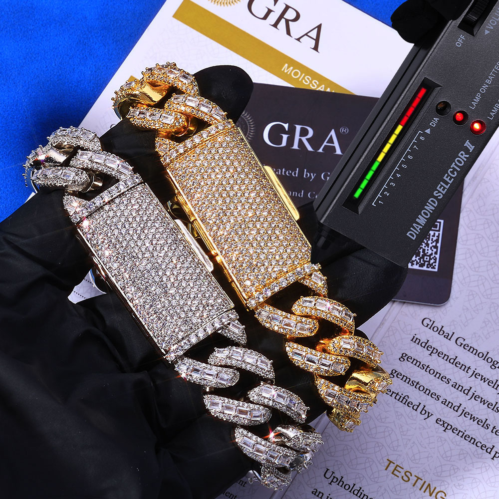 18mm baguette & round moissanite cuban link chain