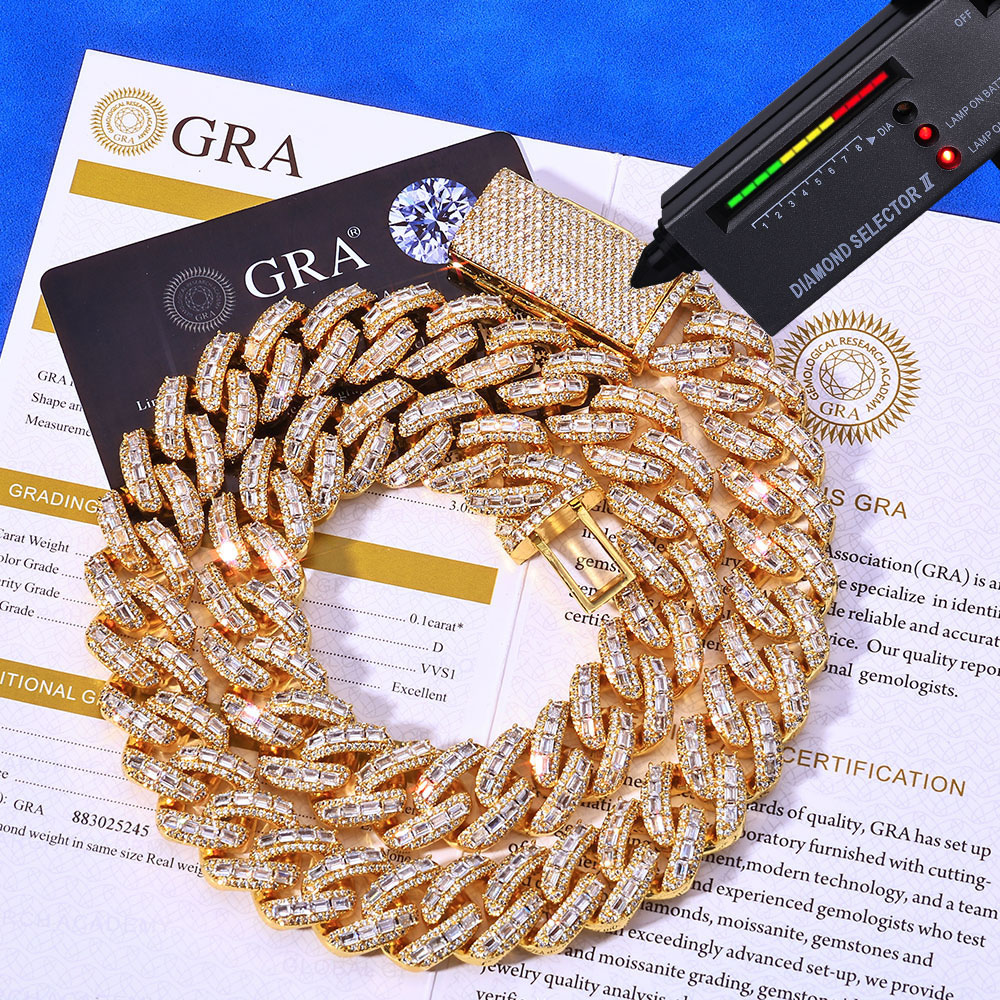 18mm baguette & round moissanite cuban link chain