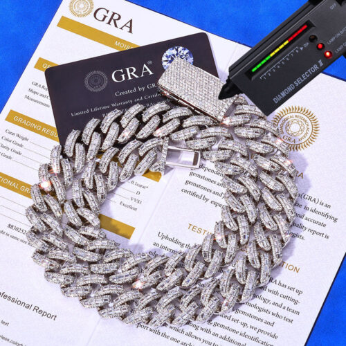 18mm baguette & round moissanite cuban link chain