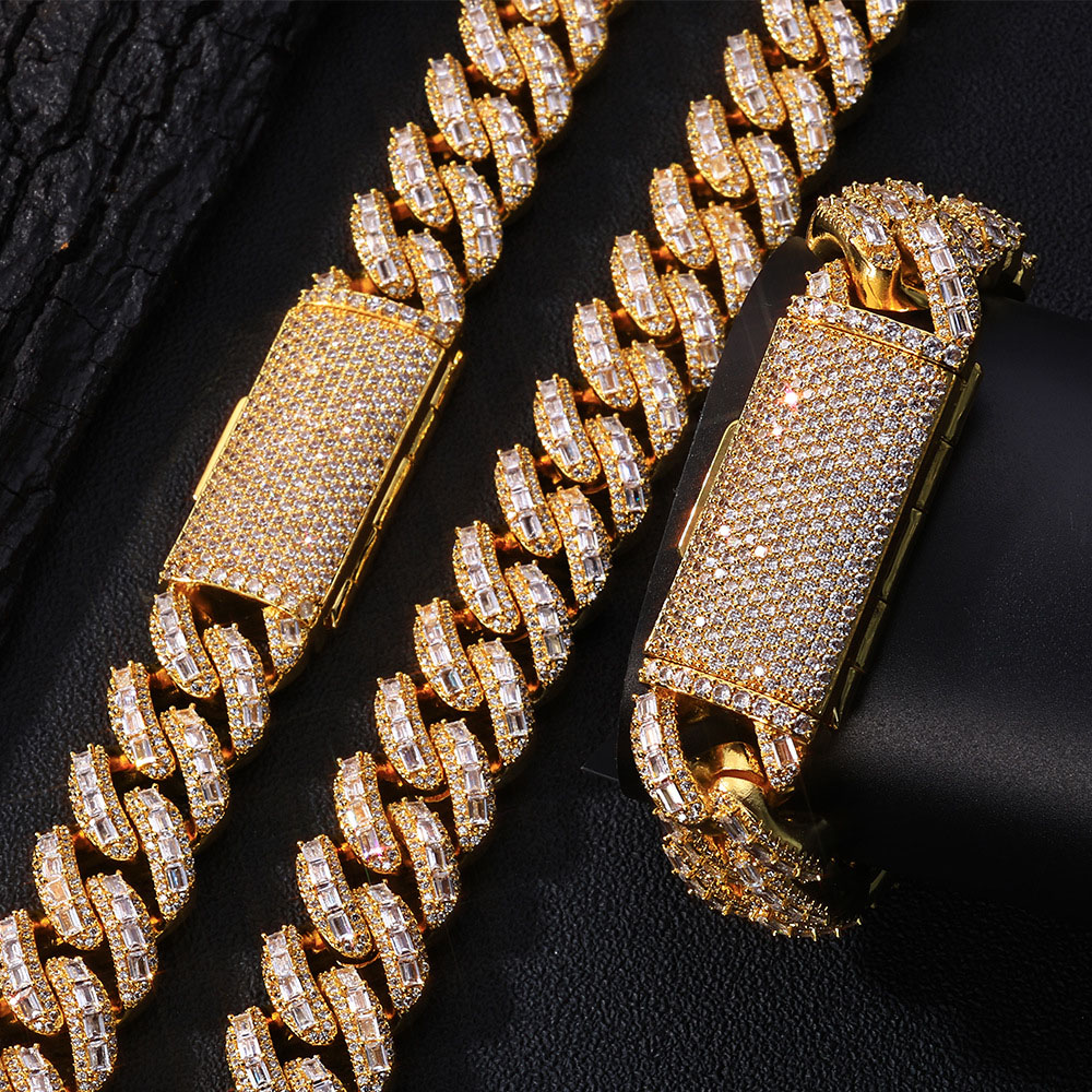 18mm baguette & round moissanite cuban link chain