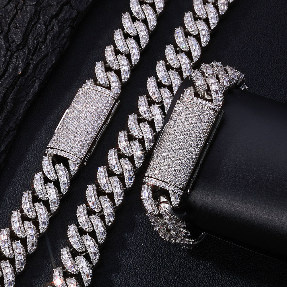 18mm baguette & round moissanite cuban link chain