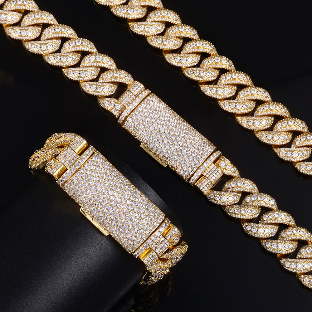 18mm micro pave cuban link necklace & bracelet