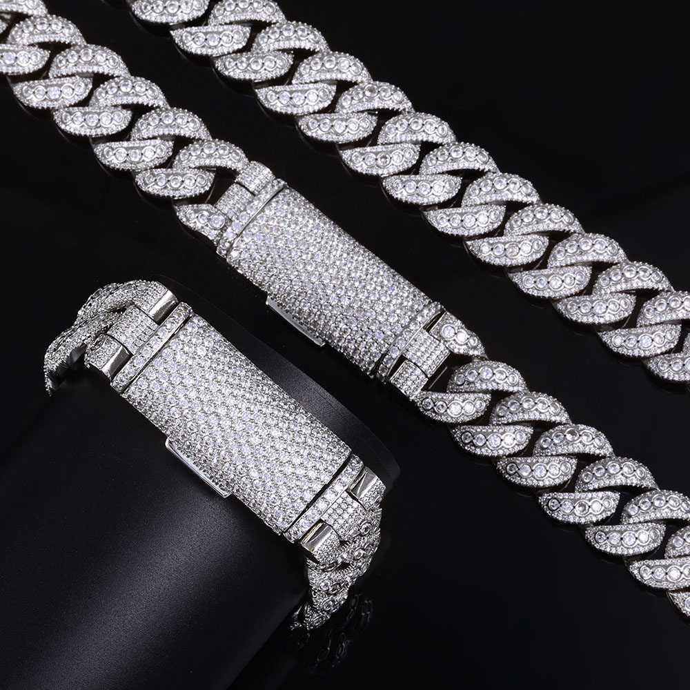 18mm micro pave cuban link necklace & bracelet