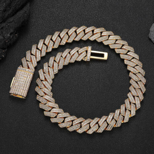 20mm 2 row baguette cut cz cuban chain & bracelet