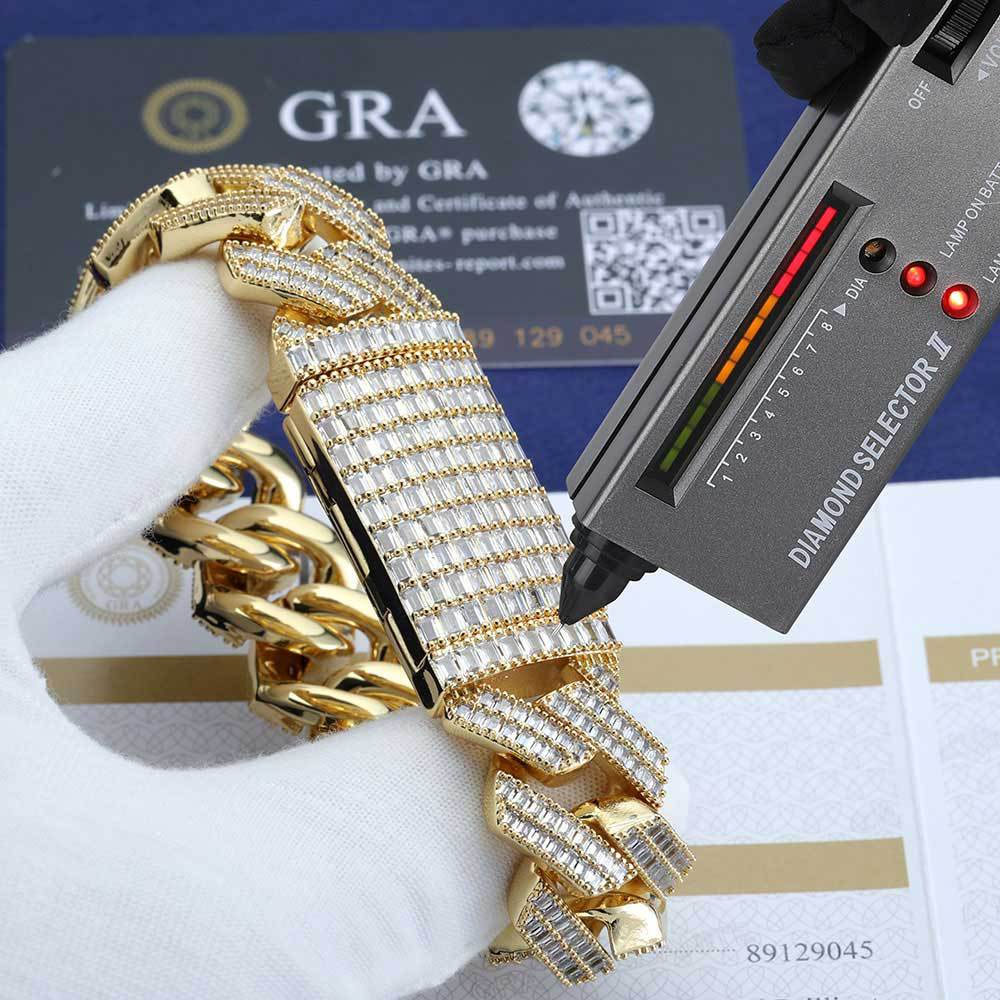 20mm 2 row baguette moissanite cuban link chain