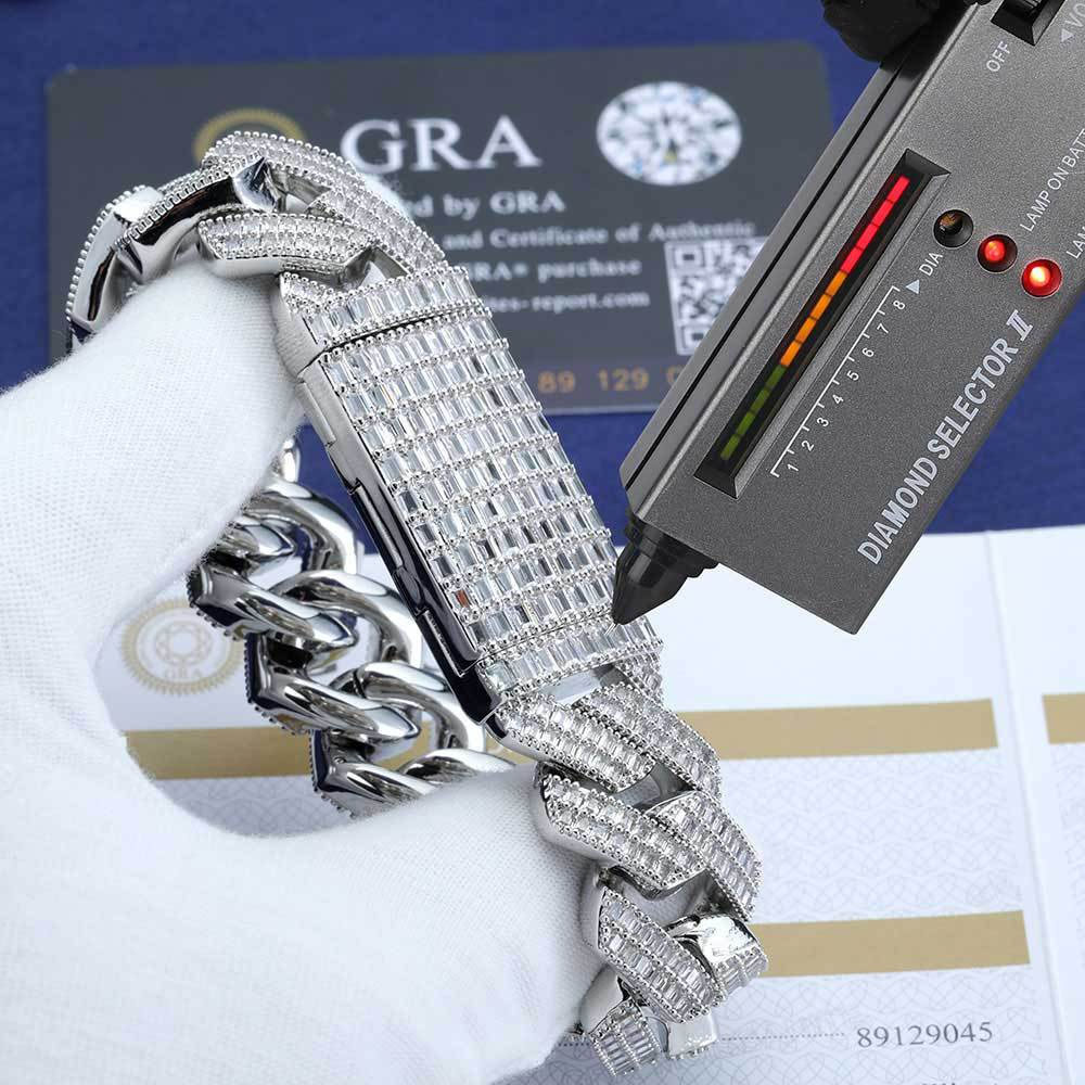 20mm 2 row baguette moissanite cuban link chain