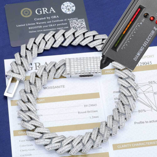 20mm 2 row baguette moissanite cuban link chain