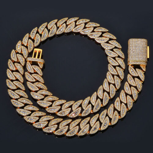 20mm baguette and round pave cuban link chain