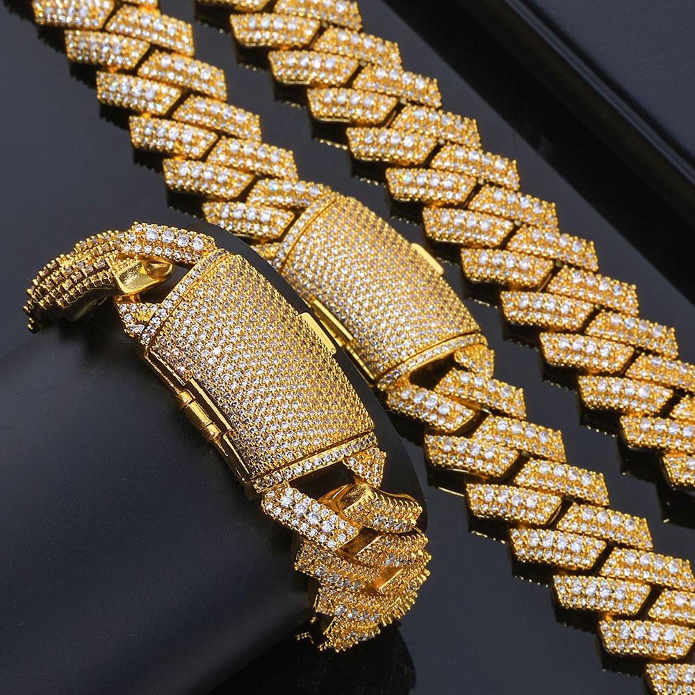 20mm iced out 3 row prong cuban chain & bracelet