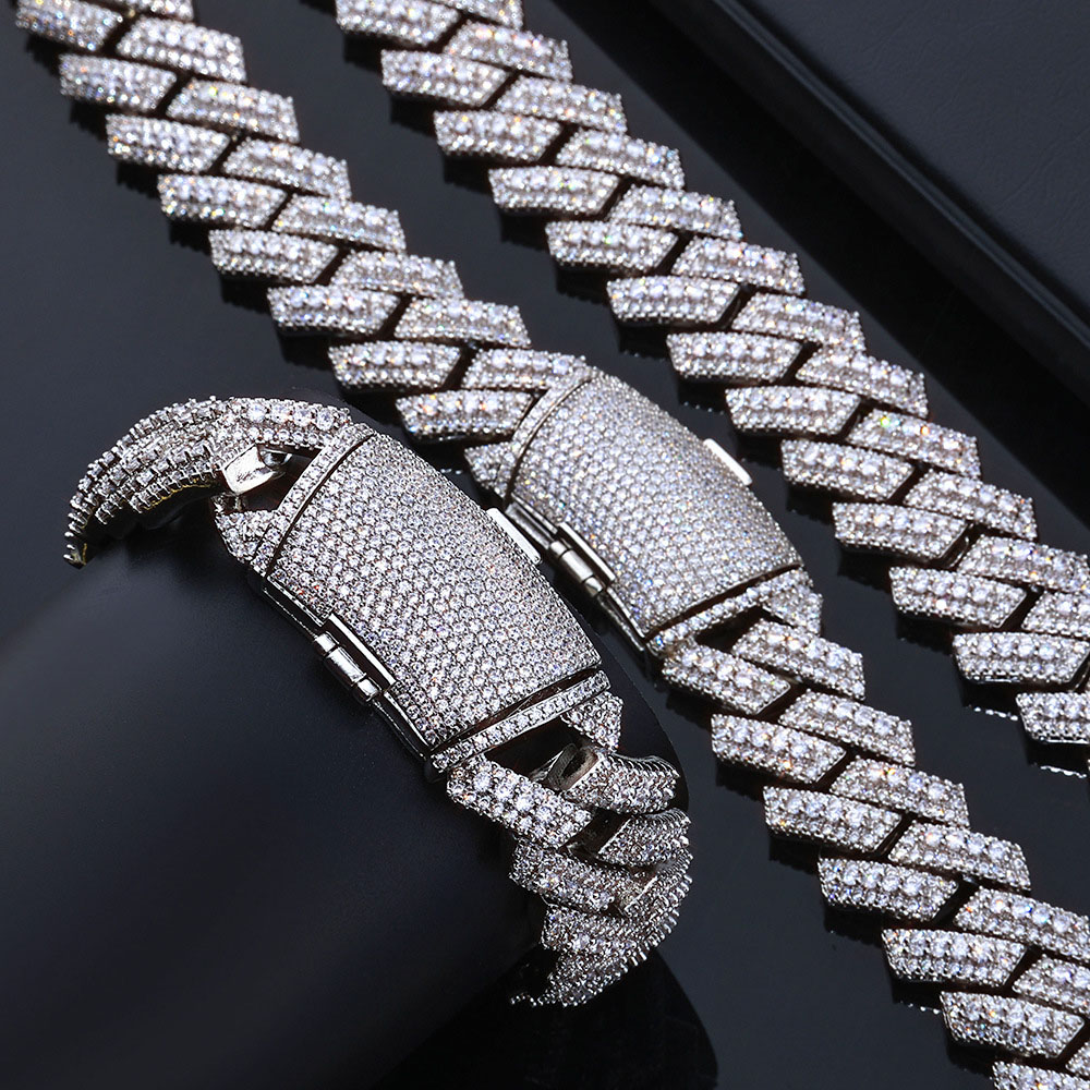 20mm iced out 3 row prong cuban chain & bracelet