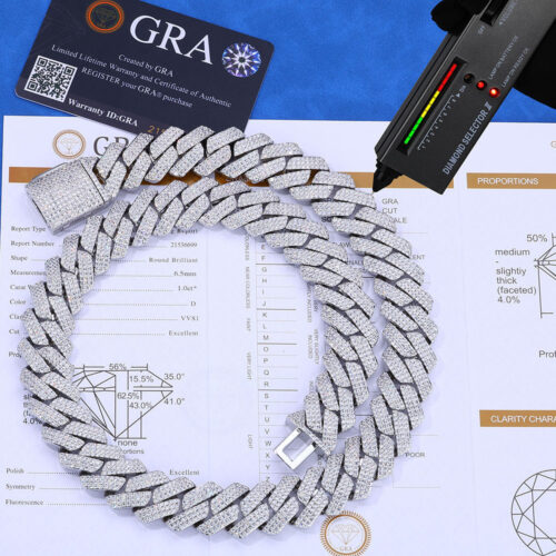 20mm moissanite sterling silver prong cuban link