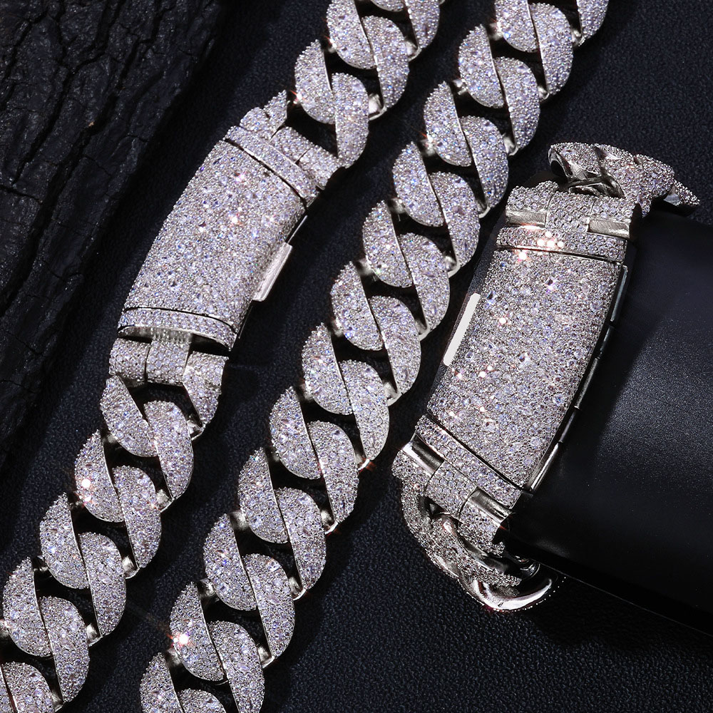 22mm micro pave cubic zirconia cuban chain & bracelet