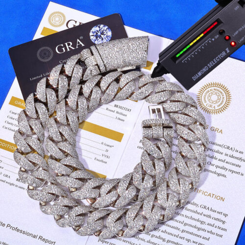 22mm micro pave moissanite 925 silver cuban link