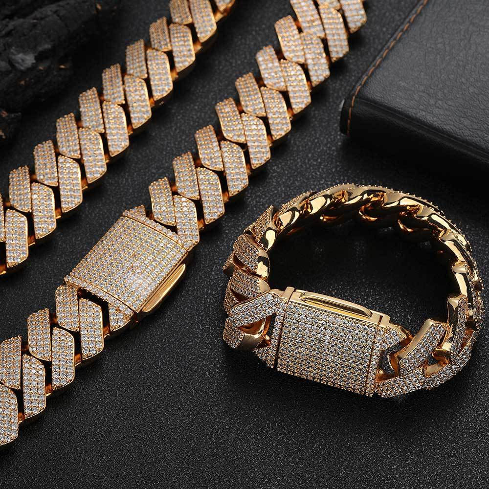 25mm micro pave chunky cuban link chain & bracelet