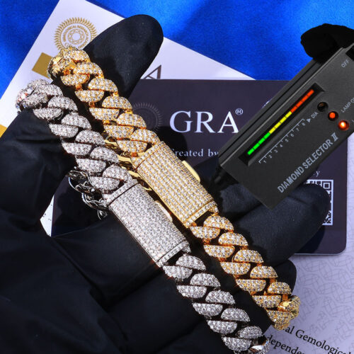 3 Row Micro Pave 10mm Miami Cuban Link Chain, VVS Moissanite and 925 Sterling Silver