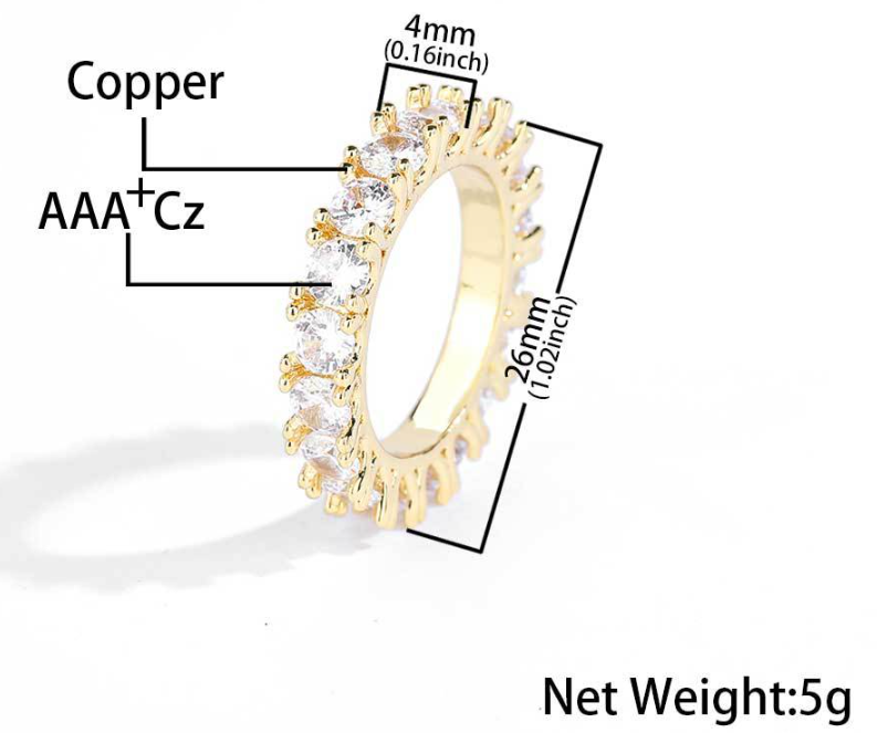 4mm Iced Out Cubic Zirconia Eternity Ring