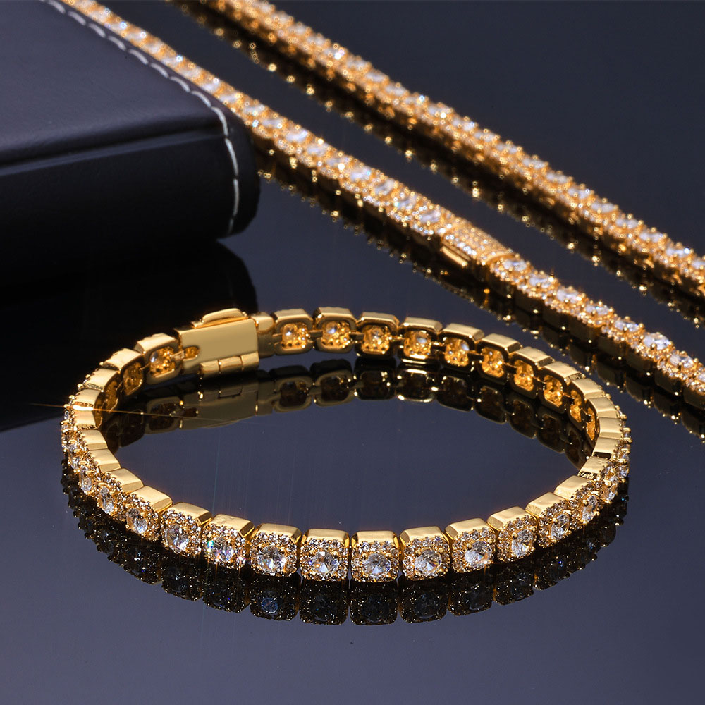 5mm halo square cluster tennis link chain & bracelet